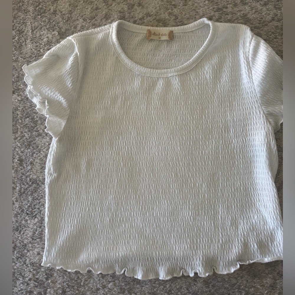 Altar'd State White Ruffle Textured Top